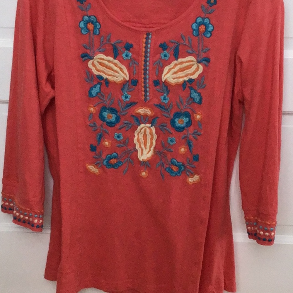 Parsley & Sage Coral Embroidered Tunic with Long Sleeves